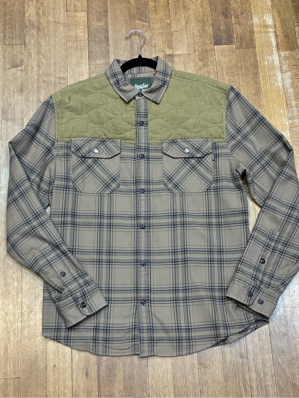 Howler Brothers  - Olive / Tan Plaid Button-Up Shirt with Quilted Yoke - MEDIUM